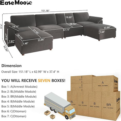 EASE MOOSE Modular Sectional Sofa,Oversized U Shape Sectional Couch with Ottoman,Wide Deep Modular Cloud Couch,Removable Cover