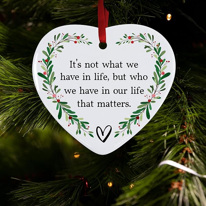 Friendship Christmas Ornament 2025 – Inspirational Ceramic Heart Ornament - Unique Thank You Message Ornament - Gift for Best Friends, Coworkers, Women & Boss
