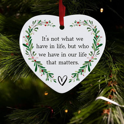 Friendship Christmas Ornament 2025 – Inspirational Ceramic Heart Ornament - Unique Thank You Message Ornament - Gift for Best Friends, Coworkers, Women & Boss