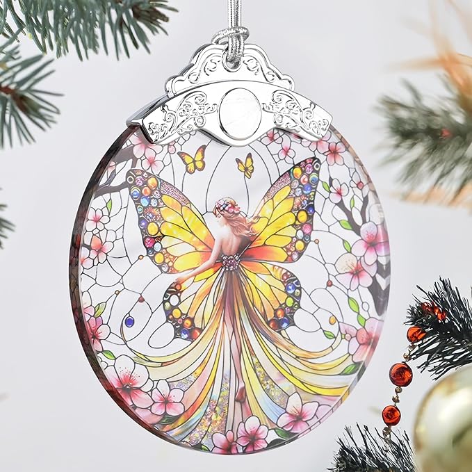 Butterfly Fairy Christmas Ornament - Stained Glass, Tree Decor, Gift Exchange Idea