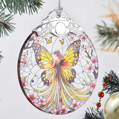 Butterfly Fairy Christmas Ornament - Stained Glass, Tree Decor, Gift Exchange Idea
