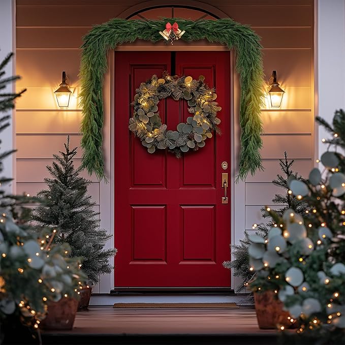 6FT Christmas Garland,Flexible Greenery Artificial Norfolk Pine Garland for Fireplace Mantel Staircase Front Door Table Centerpiece, Indoor Outdoor Holiday Decor with Realistic Pine Needles (2)