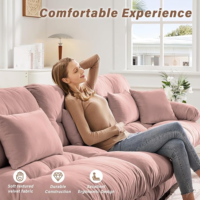 SoarFlash L Shaped Couches for Living Room, Small Sectional Sofa Set with Reversible Chaise, Modern Designed Sleeper Sofas and Modular Couch Function, Suitable for Small Spaces in Apartment, Pink