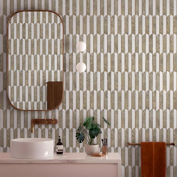 Vamos Tile Peel and Stick Backsplash Seamless Tile,10 Sheets Stick on Backsplash for Kitchen & Bathroom,Coffee Brown+Matt Pure White Marble Look+Brown Gold Metal Self Adhesive Backsplash Tile