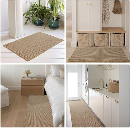 Waffle Runner Rug Bathroom, Long Boho Bathroom Rugs Non Slip Washable Super Absorbent Quick Dry Farmhouse Bath Decor, 60"x24" Khaki