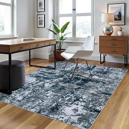 4x6 Area Rugs for Living Room Rug Washable: Abstract Rug for Dining Room Bedroom Carpet Non Slip 4 by 6 Indoor Modern Nursery Home Office Navy Grey