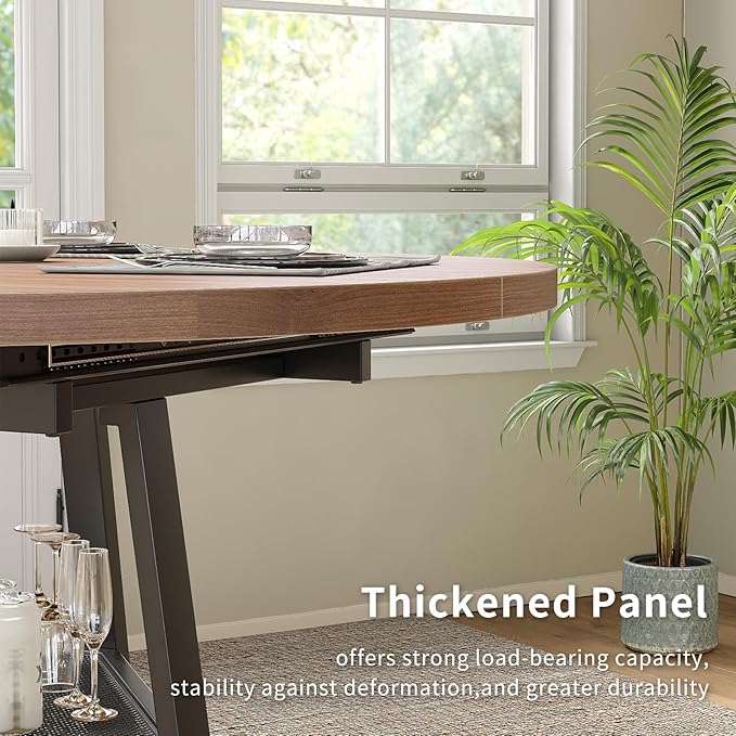 Extendable Round Dining Table for 4-8, 47 Inch Dining Room Table with Storage, Sturdy Metal Frame & Thickened Panel, Circle Dinner Tables for Dining Room, Kitchen, Living Room (Walnut)