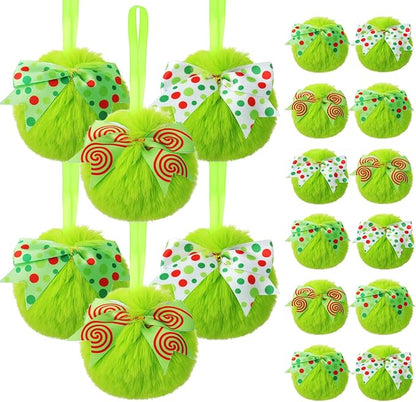 Liliful 18 Pcs Lime Green Furry Christmas Ball Ornaments3.15 Inch Bow Xmas Furry Ornaments Hanging Christmas Pom Pom Ball Decorations for Home Xmas Tree Party Supplies Wall Decor(Style 4,Multicolor)