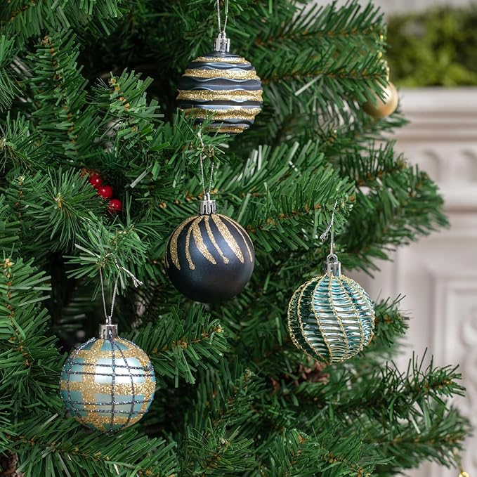 100ct Christmas Ball Ornaments Set, Blue and Gold Shatterproof Hand-Painted Hanging Baubles Decoration Bulk for Xmas Tree, Wreath, Garland, Home Holiday Decor