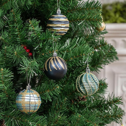 100ct Christmas Ball Ornaments Set, Blue and Gold Shatterproof Hand-Painted Hanging Baubles Decoration Bulk for Xmas Tree, Wreath, Garland, Home Holiday Decor