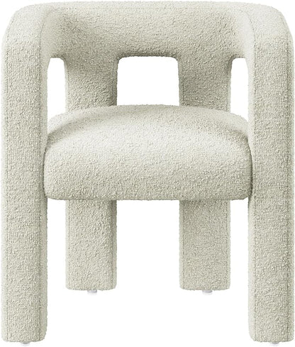 BELLEZE Modern Boucle Barrel Dining Chair, Upholstered Linen Kitchen Boucle Armchair with Sidearms and Back, for Dining Room Living Room- Cream