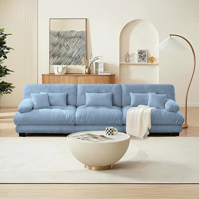 SoarFlash 133.8” Sectional Sofa 3 Seat Couch, L Shaped Modern Sofa with Solid Wood Legs, Couches Sofas for Living Room Apartment, Comfortable Small Couches for Small Spaces, Blue