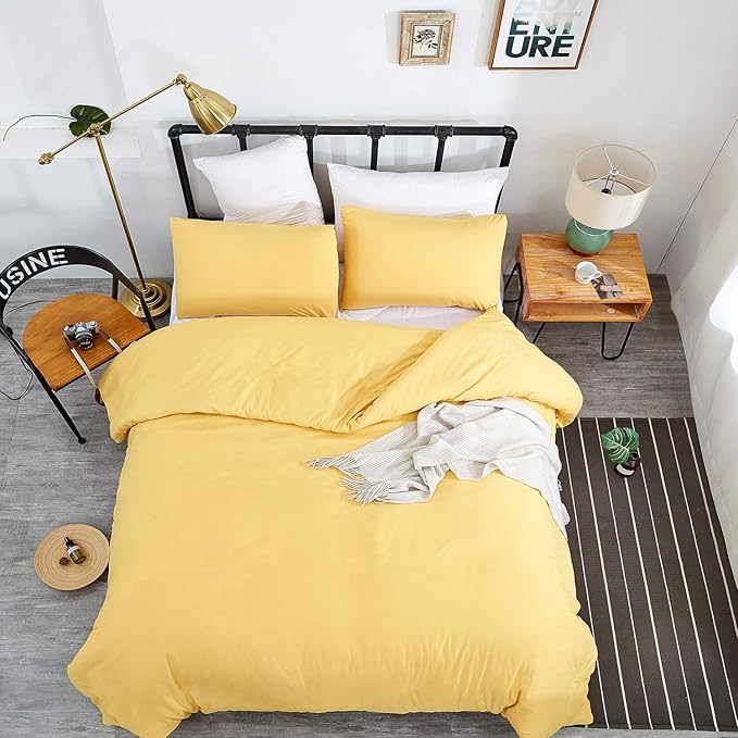 Pureant Yellow Comforter Set California King 3Pcs Light Yellow Bedding Comforter Sets Cotton Cal King Women Men Solid Bright Color Quilt Blankets Soft Luxury Fresh Comforter Durable