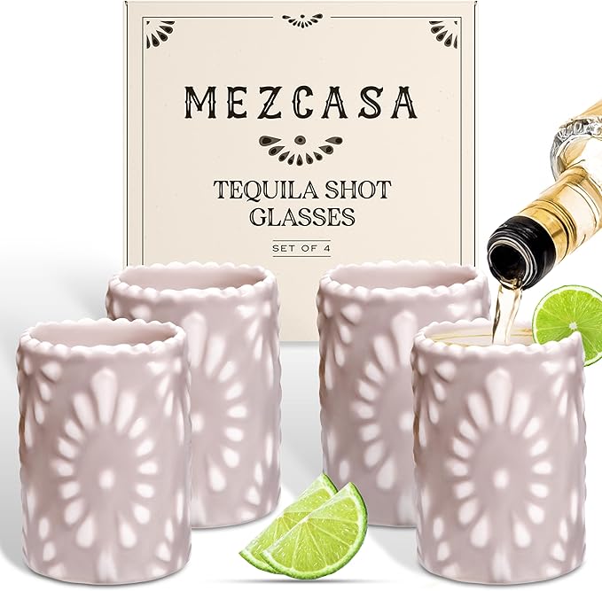 Talavera Shot Glasses 100% Handmade Ceramic Mexican Pottery Design Perfect Gifts for Women & Men, LUSH PINK
