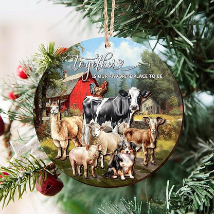 OASSIE Christmas Farmer Gifts for Women - Wooden Rustic Farmhouse Ornaments for Tree Decorations - Animal Lover Gifts for Farmers, Farm Animal Christmas Ornaments for Farmhouse Decor, Gift for Farmer