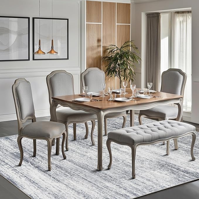 Washable Rugs 8x10 Area Rugs for Living Room,Rugs for Bedroom,Large Carpets,Ultra Soft Faux Wool Retro Dining Room Rug,Non Slip&Non-Shedding Low Pile Vintage Print Rug for Home Office-Grey Cream