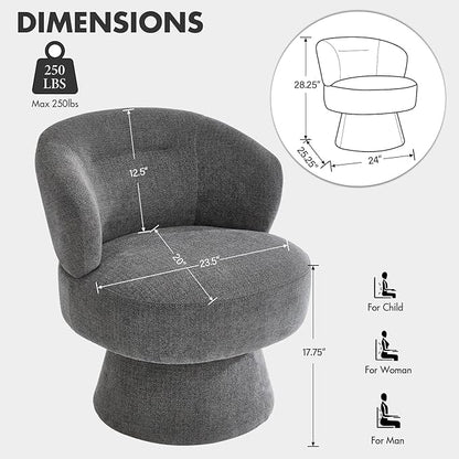 360° Swivel Accent Chairs Set of 2, Modern Chenille Upholstered Boucle Dining Chair with Back, Vanity Chair Accent Armchair Side Chairs for Dining/Living Room, Bedroom, Gray