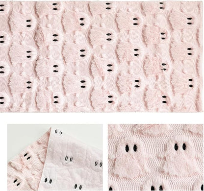 Artoid Mode Pink Ghost Soft Plush Faux Fur Jacquard Halloween Table Runner, Holiday Kitchen Dining Table Decoration for Home Party Decor 13x72 Inch