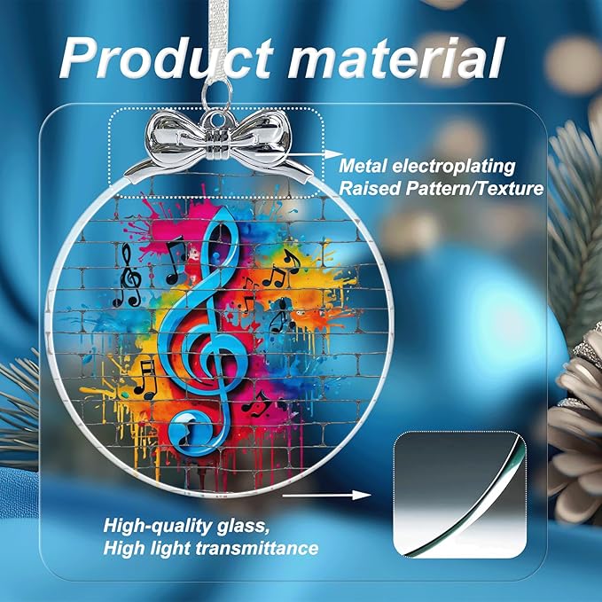 Musical Note Stained Glass Ornament - Musician Gifts for Women Men Friends Teachers - Hanging Christmas Ornaments for Christmas Tree Decorations, Holiday Keepsake Present Exchange Ideas