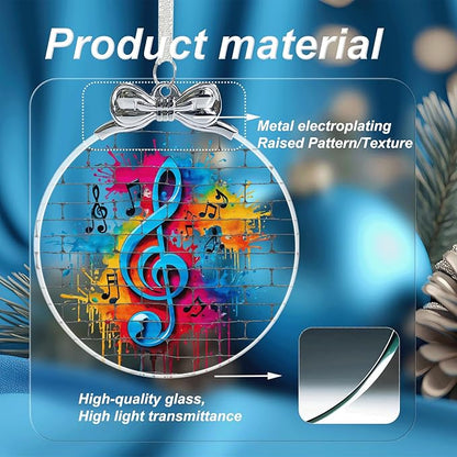 Musical Note Stained Glass Ornament - Musician Gifts for Women Men Friends Teachers - Hanging Christmas Ornaments for Christmas Tree Decorations, Holiday Keepsake Present Exchange Ideas