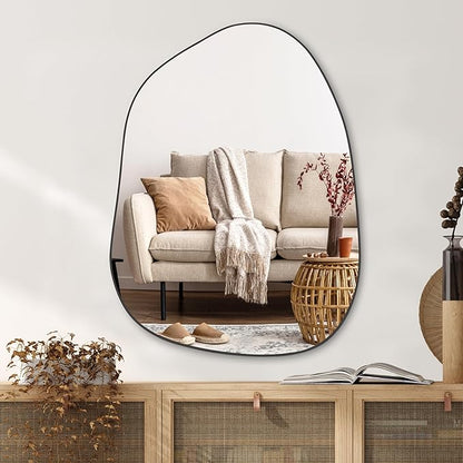 PERFNIQUE Irregular Asymmetrical Wall Mirror Decorative Modern Wall Mounted 32"x24", Black