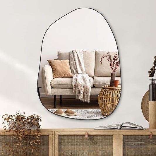PERFNIQUE Irregular Asymmetrical Wall Mirror Decorative Modern Wall Mounted 32"x24", Black