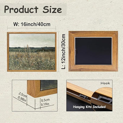 KBKBART Framed Canvas Print Wall Art, Vintage Wall art Wildflower Field Vintage Print, Neutral Country Meadow Landscape Nature Painting Rustic Farmhouse Decor, Retro Botanical Bathroom Wall Decor for