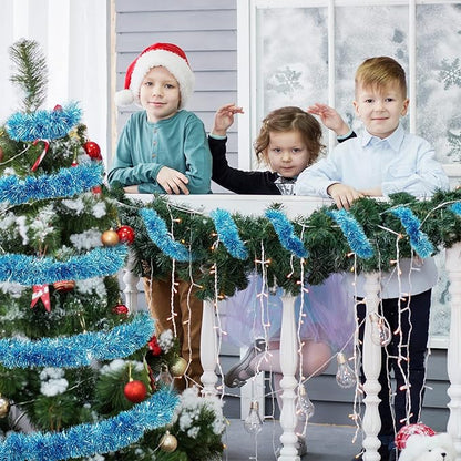 WILLBOND 50 ft Christmas Tinsel Garland Metallic Tinsel Twist Garland Christmas Tree Decorations New Year Wedding Birthday Hanging Decorations Party Supplies, 3 Inch(Light Blue)