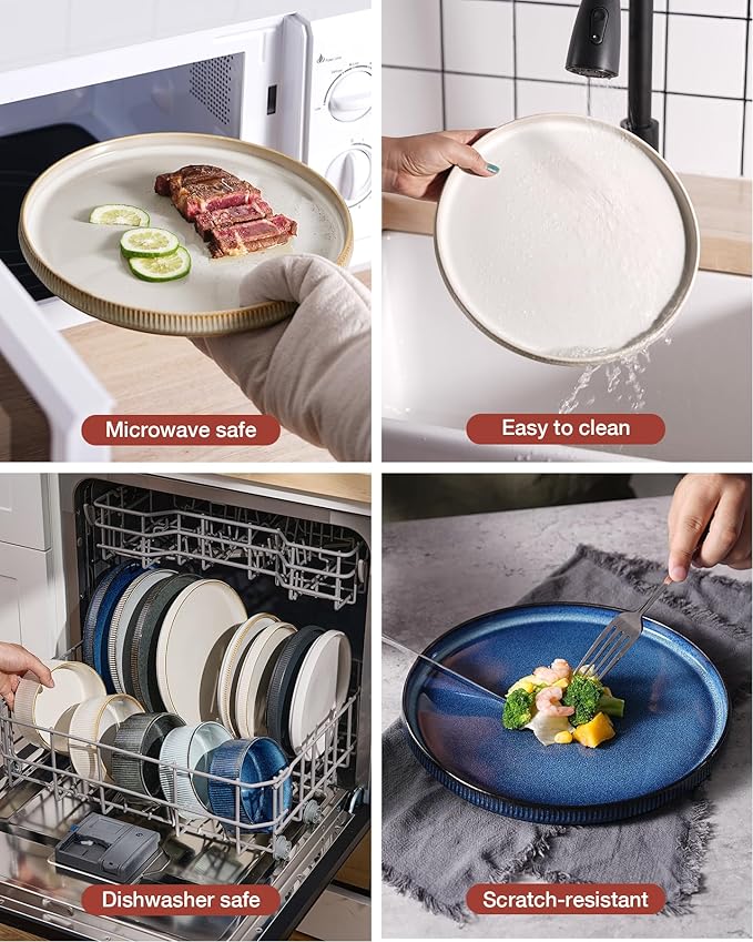 Famiware Star Dinnerware Sets, Plates and Bowls Set for 4, 12 Pieces Ribbed Dishes - Chip and Scratch Resistant, Microwave and Dishwasher Safe Tableware, Cappuccino White