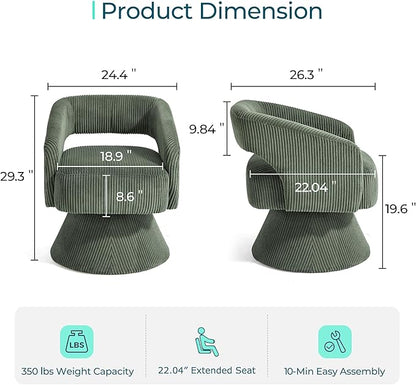LINSY Swivel Barrel Chair, 360 Modern Swivel Accent Chair Boucle Swivel Chair Round, Green Corduroy Chairs with Arms, Small Barrel Chair for Small Spaces Bedroom Living Room