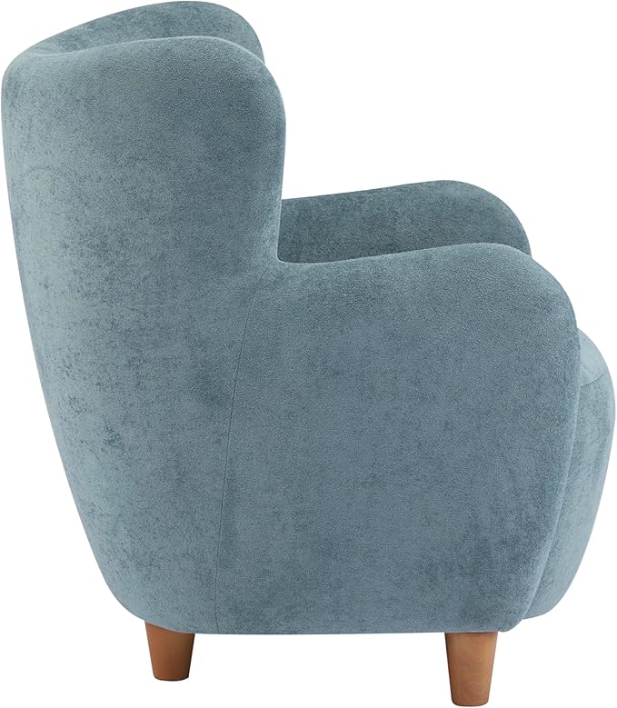 Christopher Knight Home Auden Wooden Low Profile Accent Chair, Velvet Upholstered Wingback Living Room Lounge Chair, Bedroom Comfy Reading Chair, Curved Backrest Single Sofa with Armrest, Dusty Blue