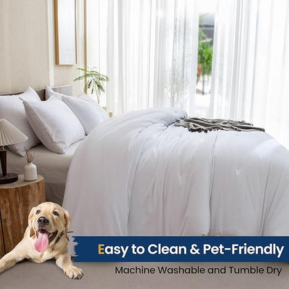 Paxrac Classic Pure White Comforter King Size, 3 Pieces Boho Comforter Set, Lightweight Solid Bedding Set, All Seasons Soft Breathable King Comforter Set (104x90In Comforter & 2 Pillowcases)