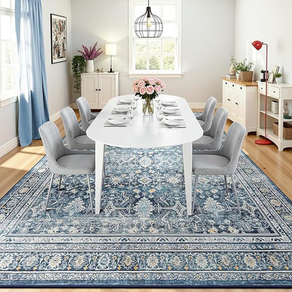 Lofus 9x12 Area Rug for Living Room,Blue Washable Area Rugs with Non-Slip Backing,Soft Boho Carpets for Bedroom Dining Room Home Office Indoor Nursery