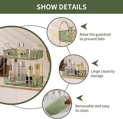 2 Tier Bathroom Organizer Countertop Makeup Perfume Skincare Organizer for Bathroom Dresser Vanity (Green)