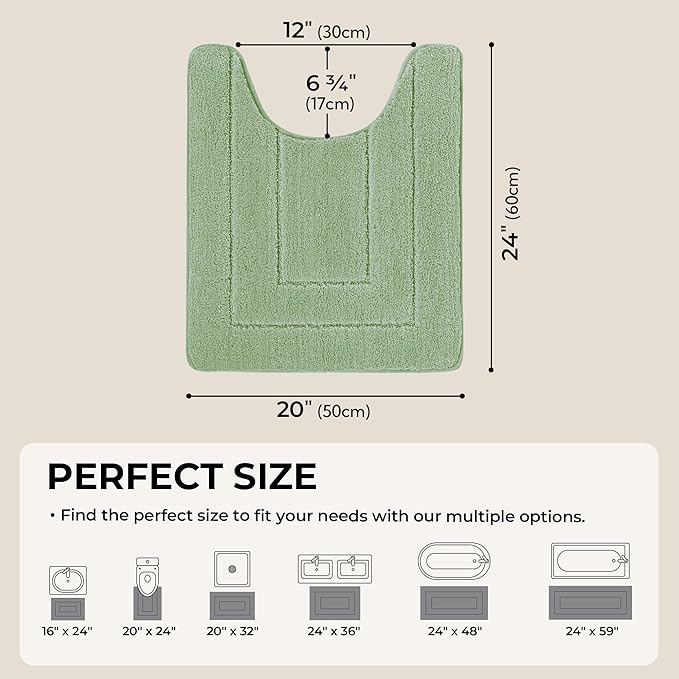 GRANNY SAYS Toilet Rugs U Shaped Washable Non Slip, Toilet Mats for Bathroom Soft Plush Shaggy Absorbent, Microfiber Bath Mats for Bathroom Toilets Cute Decor, 20" x 24", Green