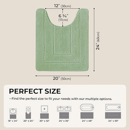 GRANNY SAYS Toilet Rugs U Shaped Washable Non Slip, Toilet Mats for Bathroom Soft Plush Shaggy Absorbent, Microfiber Bath Mats for Bathroom Toilets Cute Decor, 20" x 24", Green
