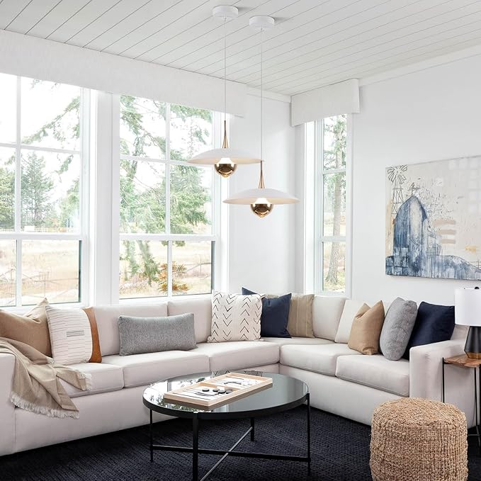 Farmhouse Large Pendant Light Mid Century Modern Ceiling Lights Fixture with White Dome Metal Lampshade Vintage Led Pendant Lighting for Kitchen Hallway Bedroom