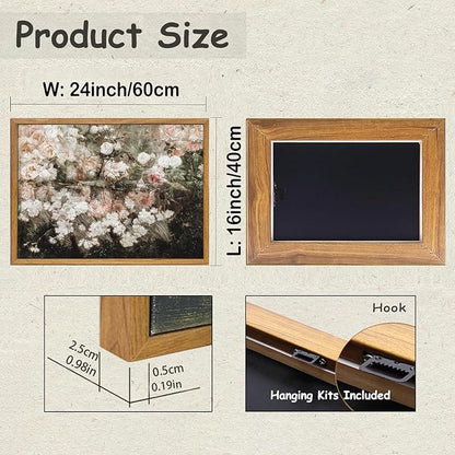 KBKBART Framed Canvas Wall Art for Living Room Bedroom Decor,Vintage Moody Floral Art Print Flower Rose Garden Canvas Painting, Rustic Bathroom Decor, Classical Vintage Wall Art(16"x24")