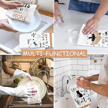 Cat Kitchen Dish Towels Set of 4 Funny Decorative Absorbent Tea Towels