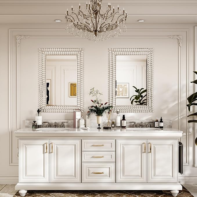 Kelly Miller Large Jeweled Wall Mirror for Wall Decor, 28"x40" Luxury Sparkling Diamond Mirror Beveled Modern Wall Decoration for Bathroom, Living Room, Bedroom, Hallway, Entryway