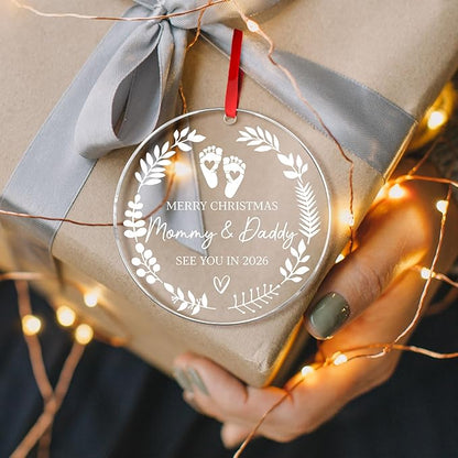 Merry Christmas Mommy & Daddy 2026 Ornament - Expecting Baby Ornament Xmas Gifts - Pregnancy Announcement for Husband, Grandparents, Family, Aunt - Expecting Parents to Be Unique Gifts