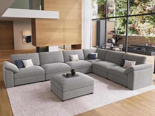 EASE MOOSE Oversized Sectional Modular Sofa,Modern Comfort L Shape Sectional Couch Wide Deep seat Couch for Living Room,Gray