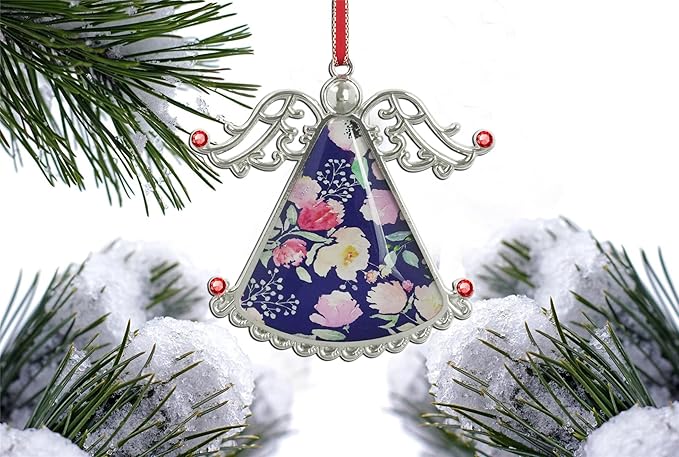 XUTAI Angel Christmas Tree Ornaments Christmas Ornament Gorgeous Watercolor Pink Flowers Glass Christmas Hanging Angel Glass Pendant for Holiday Decoration