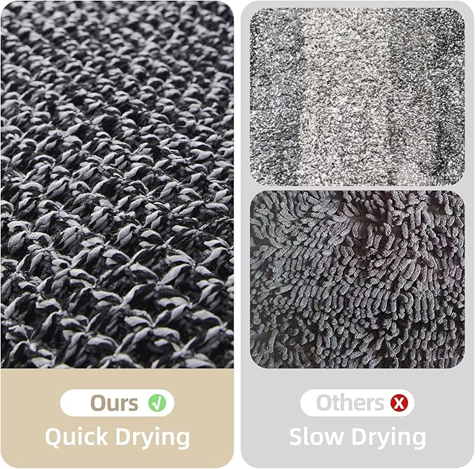 Black and White Bathroom Rugs, Waffle Rug Bathroom Non Slip Washable Long Super Absorbent Quick Dry Boho Farmhouse Bath Decor, 60"x24" Black and White