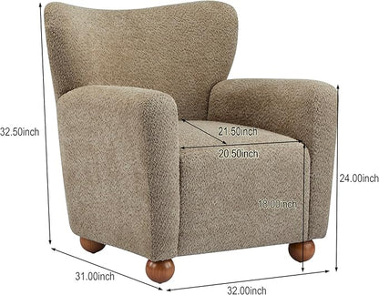 Christopher Knight Home Lindy Wingback Accent Chair, Upholstered Armchair with Rounded Wooden Legs, Curved Backrest Single Sofa, Soft Cushion Seating, Comfy Lounge Chair for Living Room, Light Brown