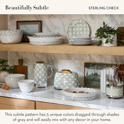 MACKENZIE-CHILDS Electric Kettle, Stainless-Steel Appliances Kettle, Gray-and-White Sterling Check