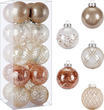 BSTDECOR Christmas Ball Ornaments Set, 20ct Large Clear Shatterproof 80mm/3.15" Champagne Hanging Decorative Baubles for Christmas Tree, Halloween, Thanksgiving, Xmas Party