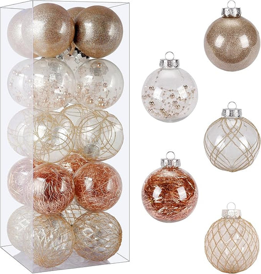 BSTDECOR Christmas Ball Ornaments Set, 20ct Large Clear Shatterproof 80mm/3.15" Champagne Hanging Decorative Baubles for Christmas Tree, Halloween, Thanksgiving, Xmas Party