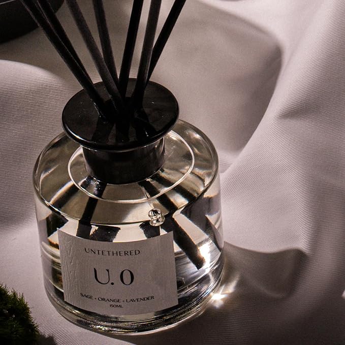 U.0 Luxury Reed Diffuser - Sage, Orange & Amber Scent | 100% Natural Essential Oils | Calming & Refreshing Home Fragrance | Long-Lasting Aromatherapy for Home, Office & Bathroom (5oz | Up to 5 Months)