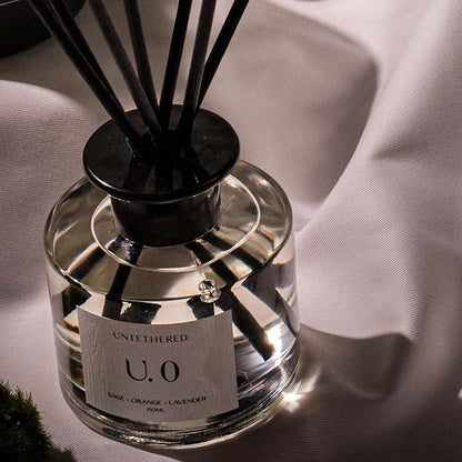 U.0 Luxury Reed Diffuser - Sage, Orange & Amber Scent | 100% Natural Essential Oils | Calming & Refreshing Home Fragrance | Long-Lasting Aromatherapy for Home, Office & Bathroom (5oz | Up to 5 Months)